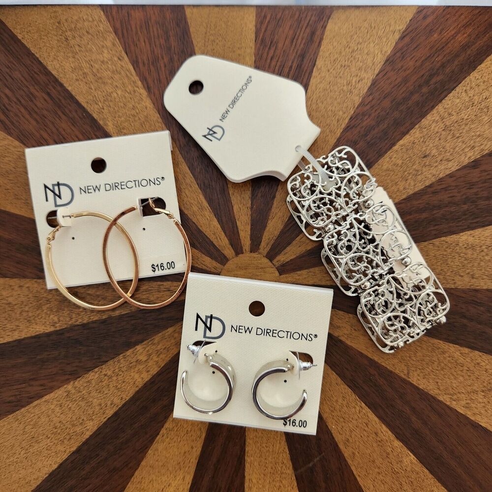 New Directions Jewelry Bundle Lot Hoop Earrings Silver Bracelet NWT Fashion